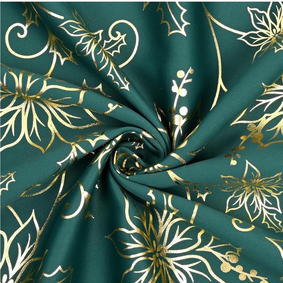 Christmas Curtains Silver Floral 52" x 84", Green, 2 Panels - Picture 5 of 6